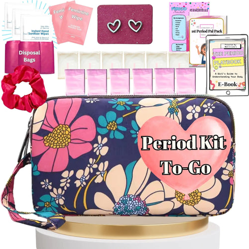 First Period Pal Pack to-Go Kit | 26 pcs | First Period Kit for Tweens | Teen Period Kit| Discrete Period Bag Pads Panty Liners Period Kits for Tweens 10-12 - Flowers