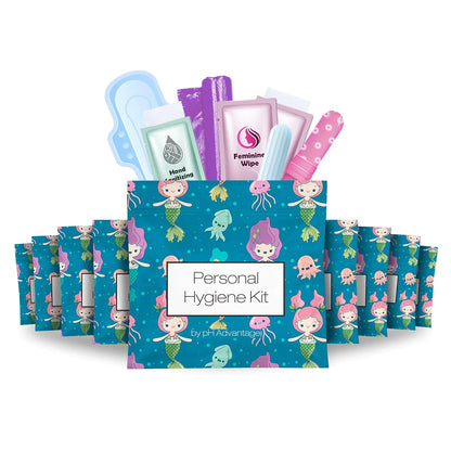 Menstrual Kit All-in-One 10 Pack | Convenience on The Go | Period Kit Pack for Travelling Tweens & Teenager | Individually Wrapped Feminine Hygiene Product (Under The Sea)